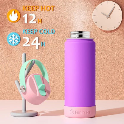 Fimibuke Kids Insulated Water Bottle - 18oz BPA-Free Stainless Steel Tumbler with Straw | Leak-Proof Design for School