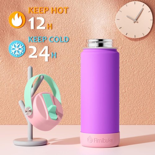 Fimibuke Kids Insulated Water Bottle - 18oz BPA-Free Double Wall Tumbler | Leak-Proof Design for School (2 Pack, Milky Pastel)