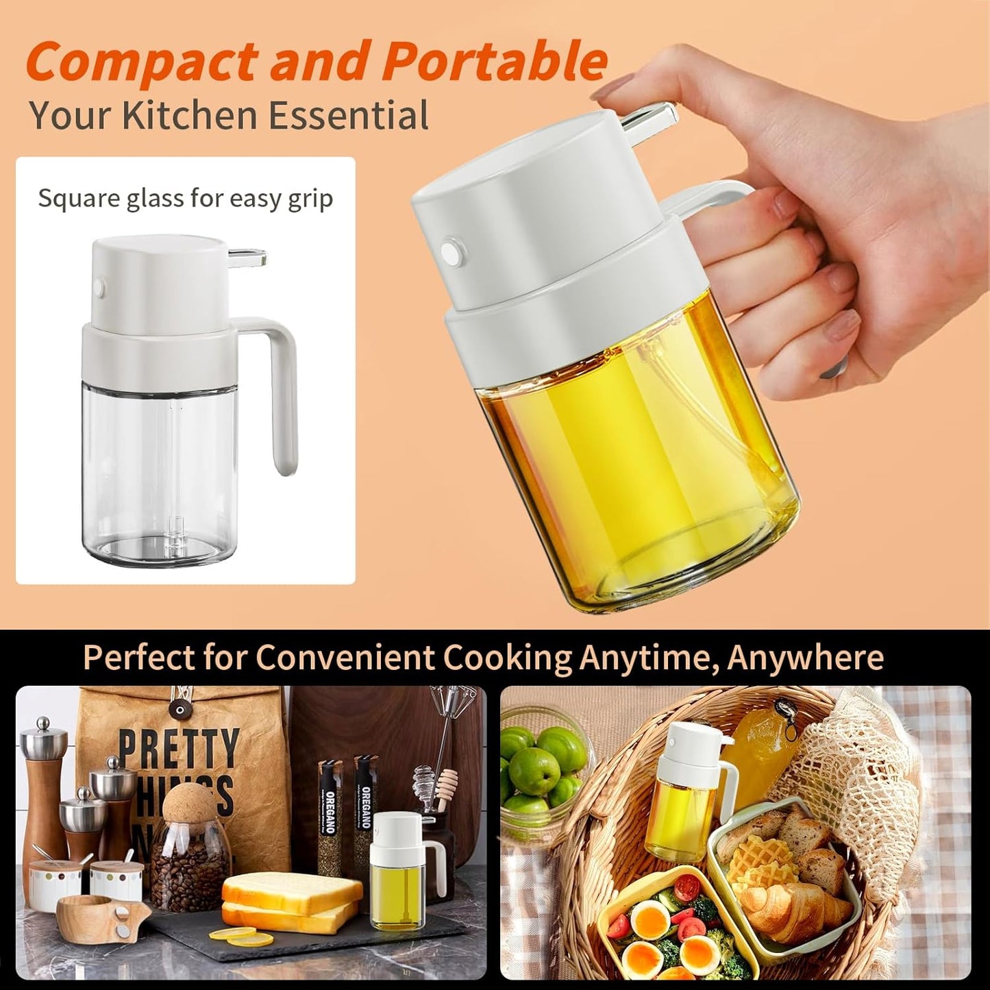 YARRAMATE Mini Oil Sprayer - Premium 6.8 OZ Food-Grade Olive Oil Spray Bottle for Cooking | Portable Kitchen Mister (White)