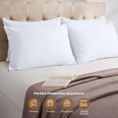 Utopia Bedding 4 Pack Pillow Protectors with Zipper Queen Size, Soft Brushed Microfiber Fabric Pillow Cases, Shrinkage and Fade Resistant Pillow Covers (White)