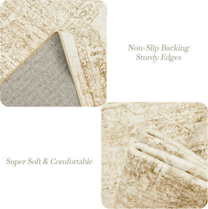 Soalmost Washable Area Rug - Large Vintage Beige 8x10 Soft Non-Slip Rug for Living Room & Bedroom
