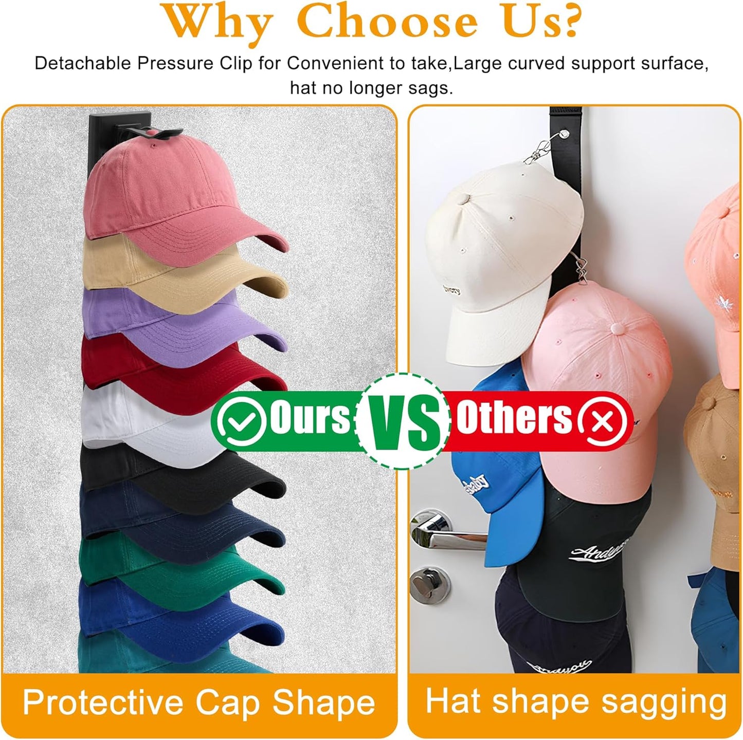 Skiennix Hat Rack | Organizer for Up to 20 Baseball Caps | Wall-Mounted, Black, 1 Pack