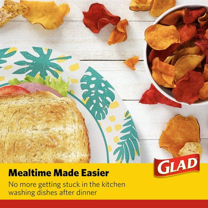 Glad Round Disposable Paper Plates - Soak Proof & Cut Resistant, 10 Inch, Palm Leaves Pattern, 50 Count | Perfect for Parties & Picnics