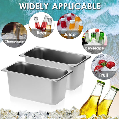 OwnMy 2PCS Ice Buckets for Parties, Stainless Steel Ice Bucket for Freezer, Metal Ice Cubes Bins Storage Container for Freezer, Wine Beer Drink Cooling Buckets for Beverage Cocktails Champagne