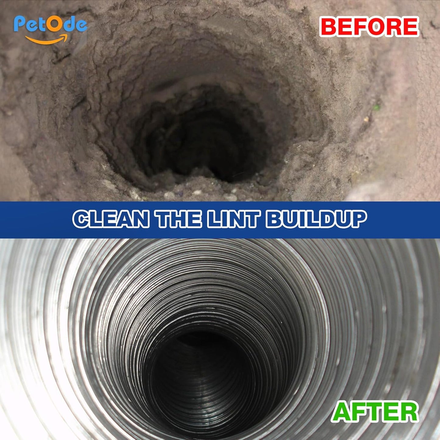 PetOde Dryer Vent Cleaner Kit - 32 Feet Flexible Brush with Quick Snap Drill Attachment for Effective Cleaning