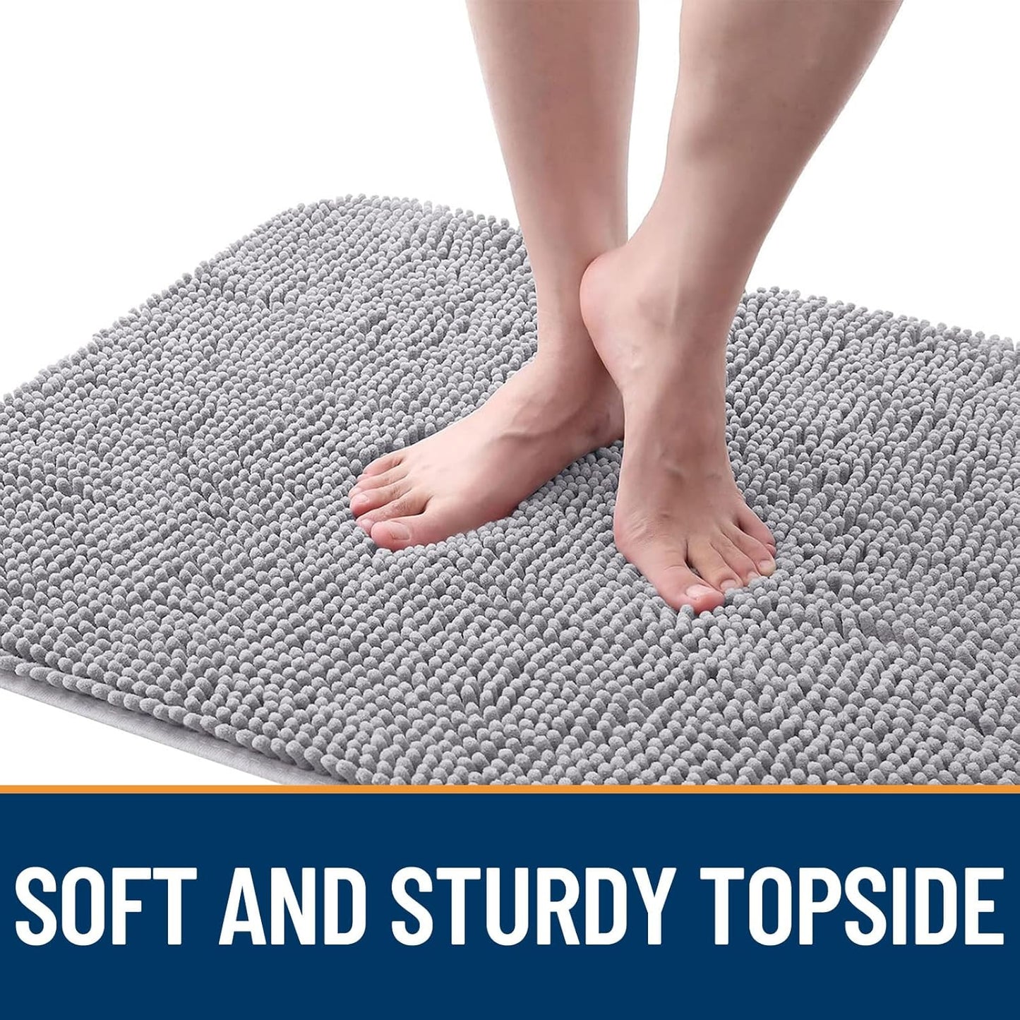 OLANLY Dog Door Mat - Absorbent Non-Slip Washable Chenille Mat for Muddy Paws | 40x24 Light Grey
