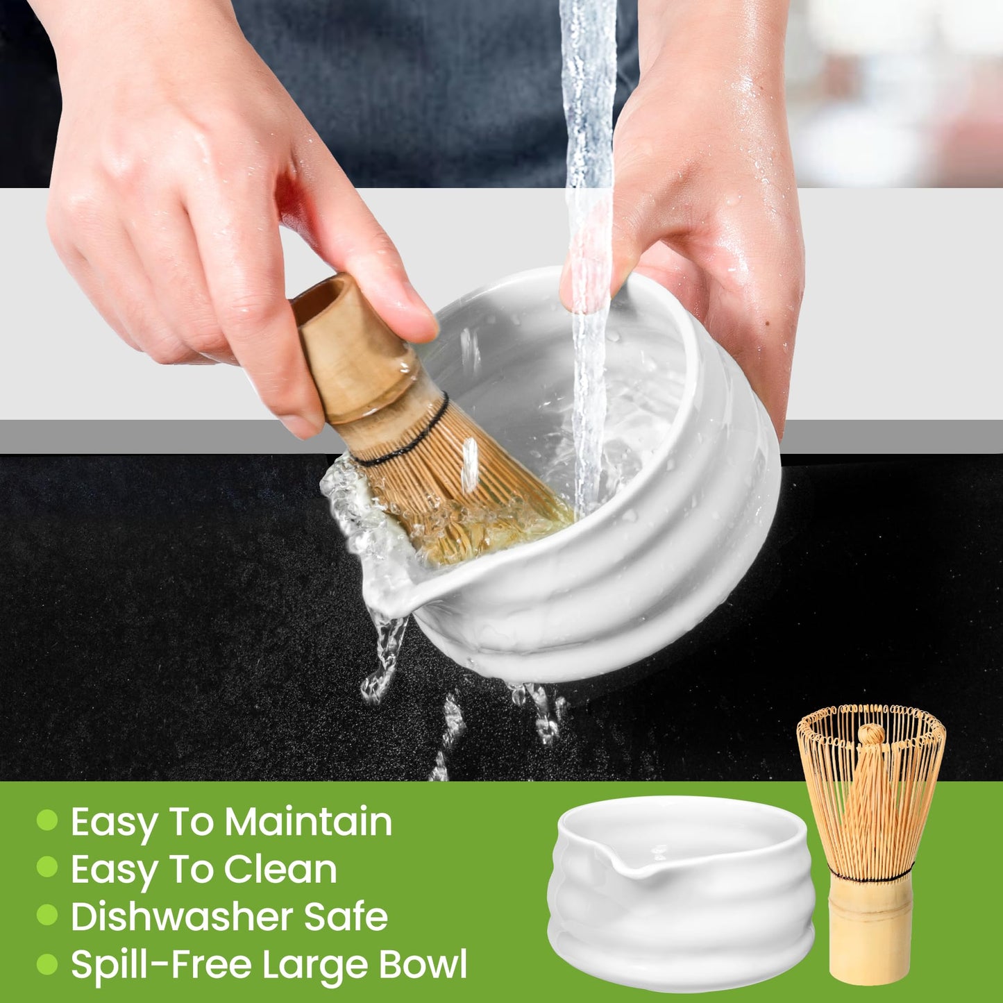 Matcha Whisk Set and Bowl, Matcha Making Kit Whisk, Bowl With Spout, Powder Starter Sifter, Ceramic Whisk Holder, Spoon Japanese Tea Tools For Ceremony Gift (White, 9 Pack)