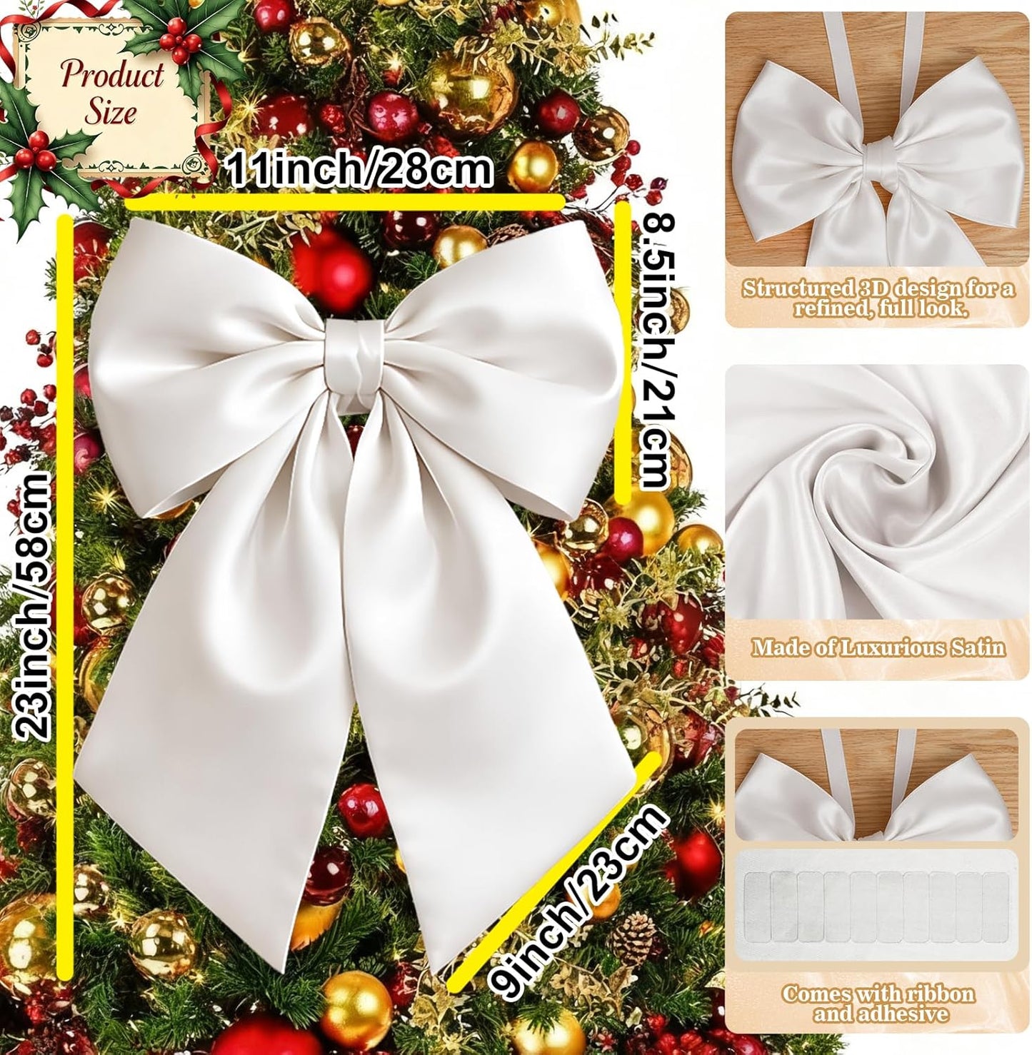 White Bow Decor | Large Crib Skirt with 3 Big White Bows - Perfect for Baby Showers & Parties (22 x 11 Inch)
