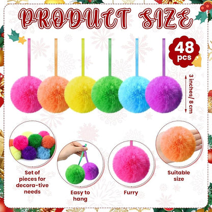 Neon Faux Fur Christmas Ball Ornaments 48 Pcs 3.1in - ShinyRelief Variation: Neon