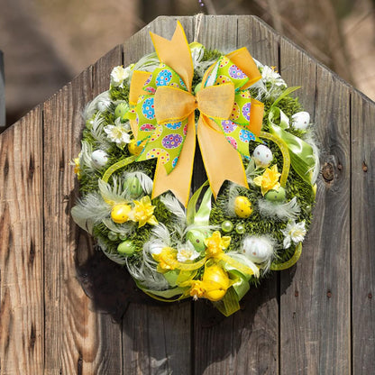 SIMISI Ribbon Easter Wreath Bow - Yellow Egg Basket Ornaments for Home Decor | 9.5 x 13 Inch