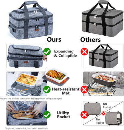 BAGSPRITE Insulated Casserole Carrier - Expandable Thermal Tote for Hot or Cold Food | Fits 9" x 13" Dish