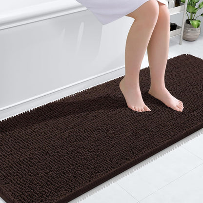 OLANLY Bathroom Runner Rugs - Extra Soft Chenille Bath Mats | 70x24, Quick Dry, Machine Washable, Brown