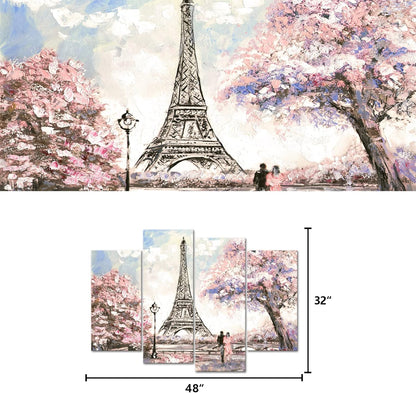 Visual Art Decor Pink Eiffel Tower Wall Art - Romantic Paris Landscape for Living Room | Framed 34x48in