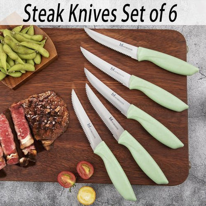 Knife Set With Block,Howashin14 Pieces Kitchen Knives Set With Block,High Carbon German Stainless Steel Knife Set With Sharpener Rod,Scissor and Peeler as A Gift,Green Knife Block Set