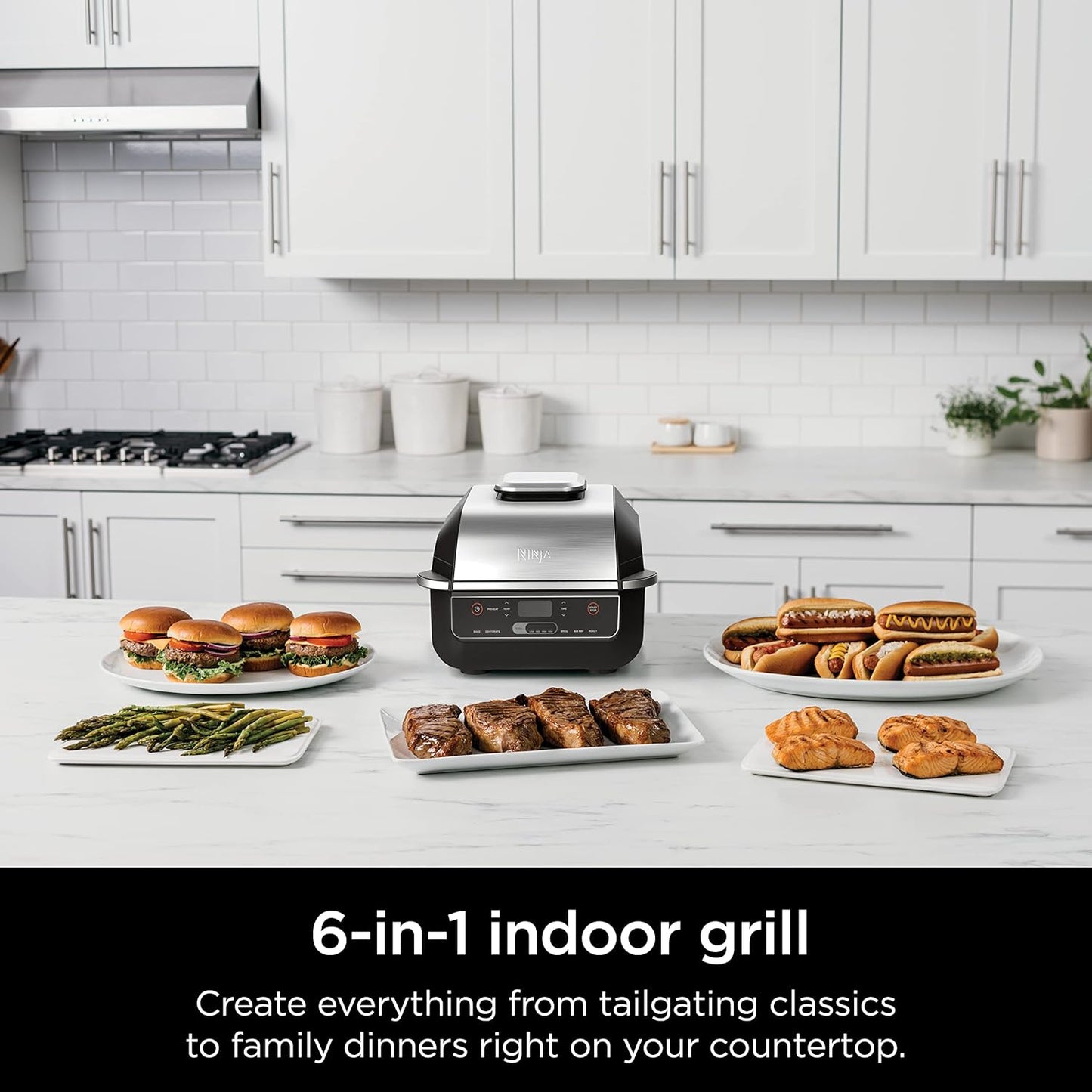 Ninja EG201 Foodi 6-in-1 Indoor Grill - Air Fry, Roast, Bake & Broil - Dishwasher Safe, Black/Silver