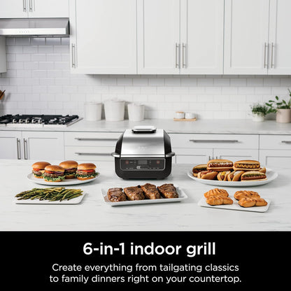 Ninja EG201 Foodi 6-in-1 Indoor Grill - Air Fry, Roast, Bake & Broil - Dishwasher Safe, Black/Silver