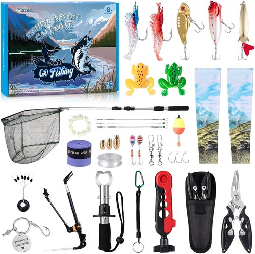 Fishing Advent Calendar - 24-Day Countdown with Fishing Tool Kit & Tackle Lures | Perfect Christmas Gift for Men & Teens
