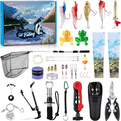 Fishing Advent Calendar - 24-Day Countdown with Fishing Tool Kit & Tackle Lures | Perfect Christmas Gift for Men & Teens