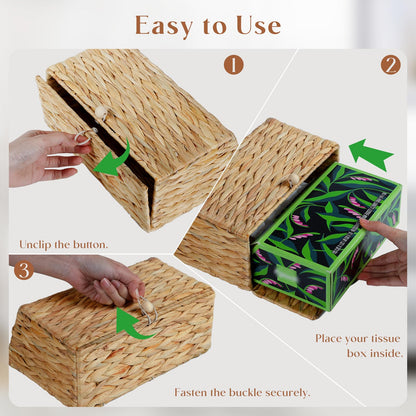 Water Hyacinth Hand Towel Box Cover Compatible with Disposable Paper Hand Towels, Wicker Paper Towel Holders, Hand Towel Holder for Bathroom, Car, Tabletop, by YANGQIHOME