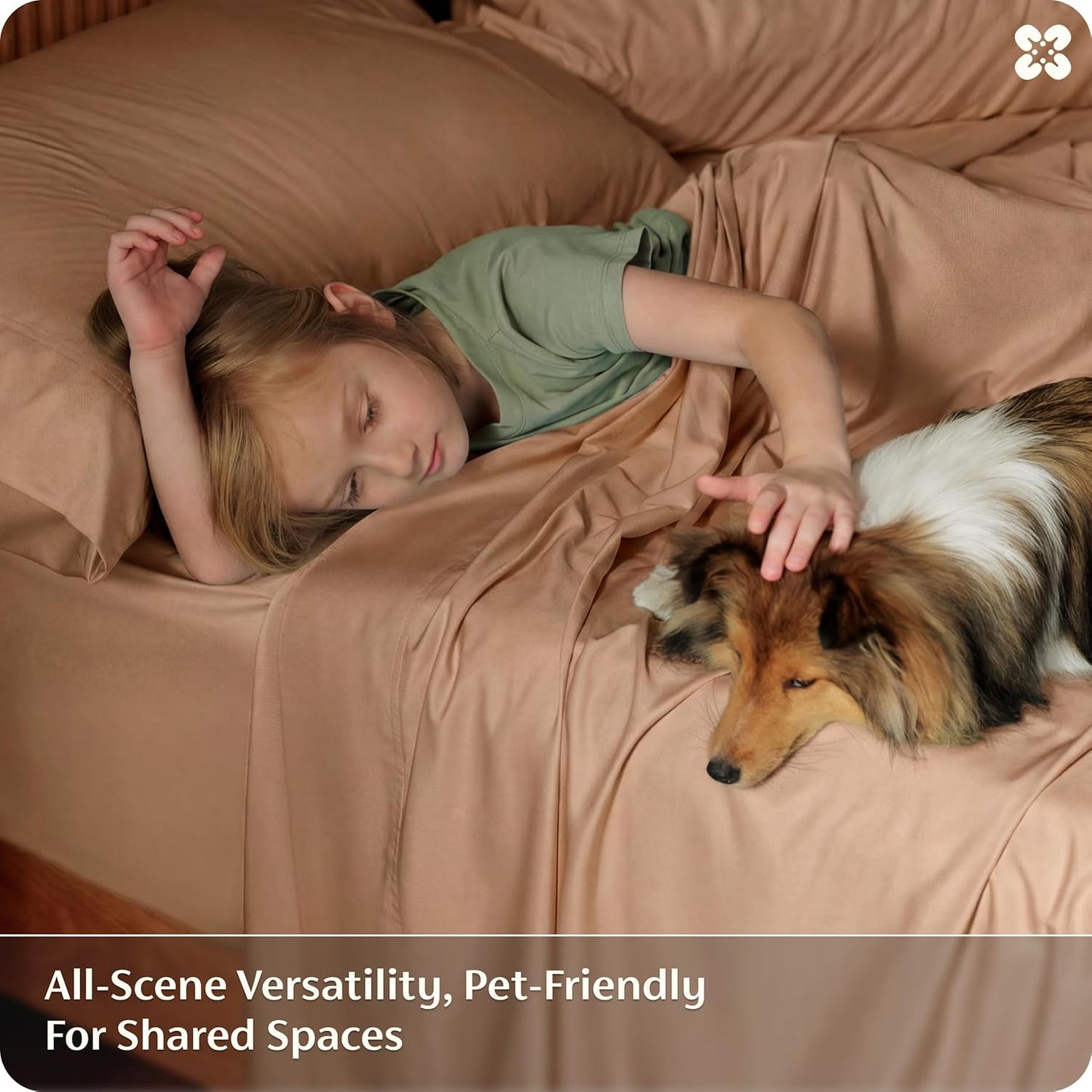 Bedsure Queen Sheet Set - Cooling Bamboo Rayon Sheets | Breathable & Soft, Deep Pocket Up to 16 Inches, Khaki