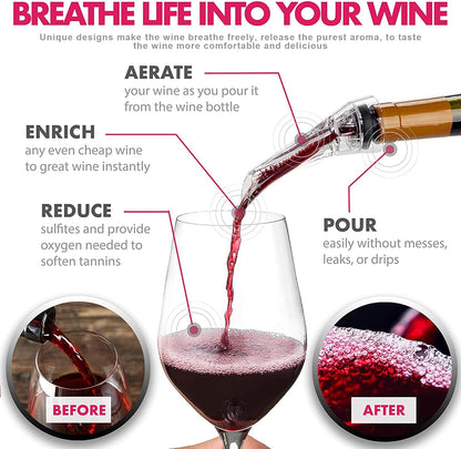 Wine Aerator and Pourer – Premium Air Decanter Spout to Enhance Wine Flavor & Aroma, No-Drip Wine Pourer Spout for Red & White Wines, Perfect Gift for Wine Lovers