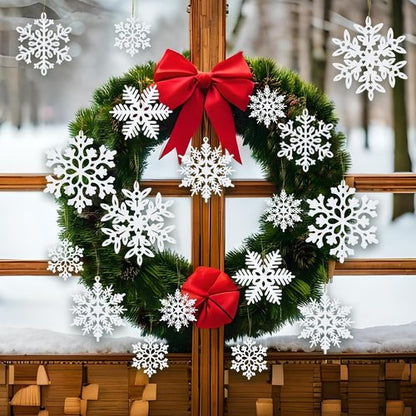 Kockuu Christmas Ornaments - 49Pcs White Glitter Snowflake Decorations for Tree & Home Decor
