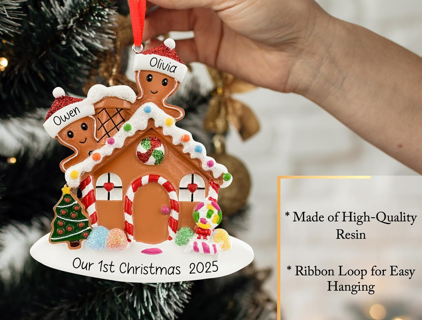 Personalized Gingerbread House Couple Christmas Ornament 2025 - Custom Name & Year | Sweet Home Family Keepsake