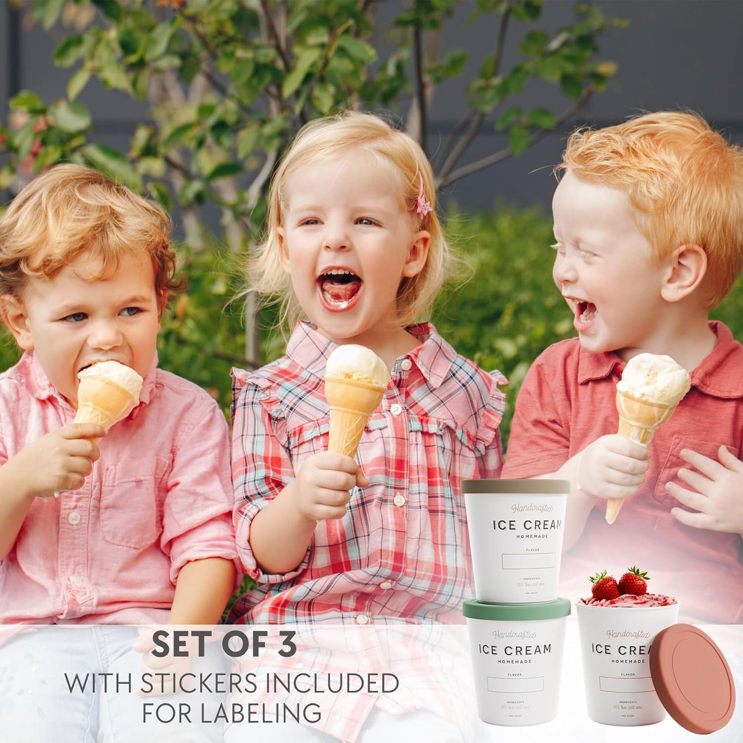 ZICOTO Reusable Ice Cream Containers Set - 3 Stackable 1-Quart Storage for Sorbet, Yogurt & Gelato