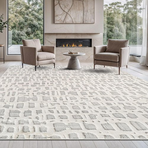 Beverly Rug Micro Loop Area Rug Gray/White 8x10 Abstract Modern Luxury Irregular Grid Durable Soft Indoor Rugs for Living Dining Room Office Stain Resistant Non Shedding Casual Indoor Carpet 8 x 10