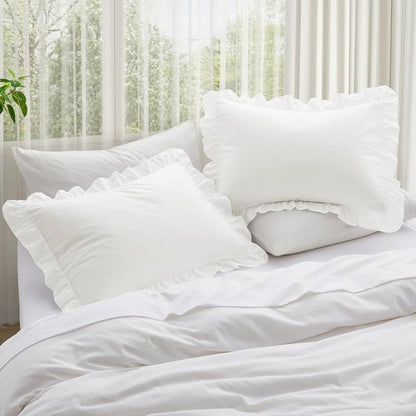 KKJIAF Ruffle Pillow Cases - Set of 2 Standard Size 20" x 26" | Wrinkle Resistant White Ruffled Covers