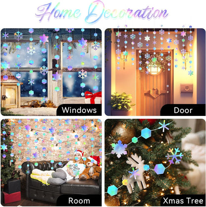 Skiennix 52 Ft Snowflake Garland Decorations - Holographic Twinkle Hanging Streamer for Events