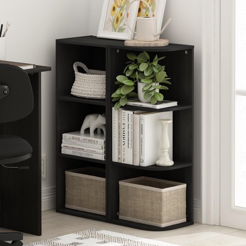 Furinno PASIR Book Shelf, 3-Tier Corner Bookshelf with Open Shelf, Standing Bookcase, 9.3 x 12 x 31.5 for Organization and Storage, for Living Room, Bedroom, Home Office, Blackwood