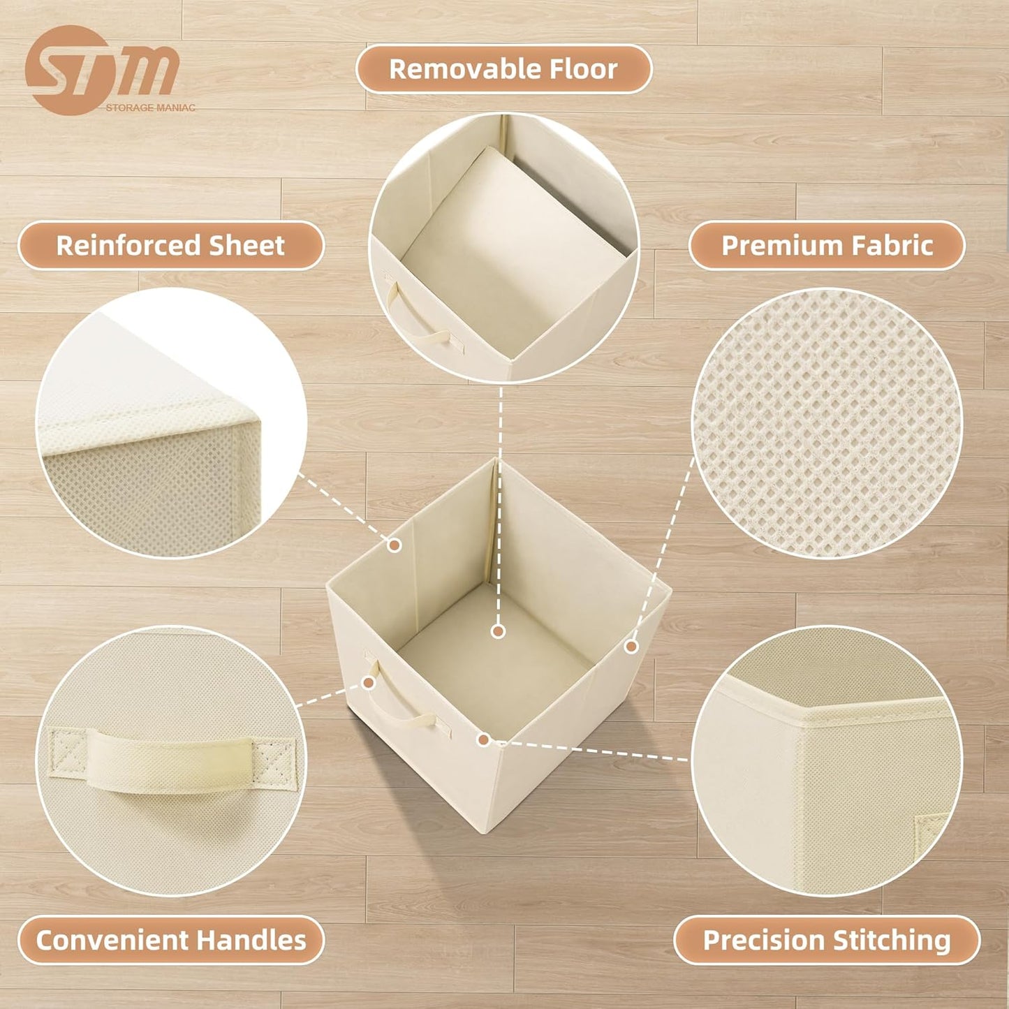 Storage Maniac 11-Inch Collapsible Storage Cubes - 8 Pack Durable Fabric Bins for Organization | Beige
