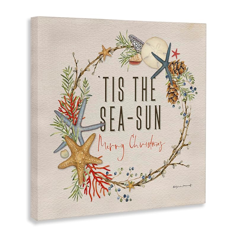 Nautical Christmas Wreath - 24 x 24 Inch Canvas Wall Art (Unframed, Wrapped Canvas)