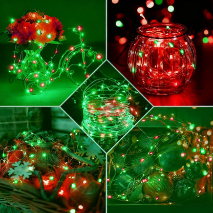 Skiennix 50 Pack Fairy Lights - 7Ft 20 LED Twinkle String Lights | Battery Operated & Waterproof for Parties, Weddings, Christmas & More - Red & Green