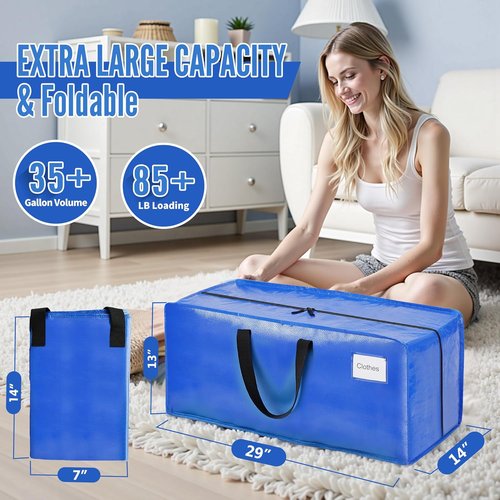 BAGAIL Heavy Duty Moving Bags - Extra Large Storage Totes with Strong Handles | Blue, 2 Pack