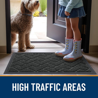 OLANLY Waterproof Front Door Mat - All-Season, Sturdy Natural Rubber, Low Profile, Herringbone Brick (Black, 47x17)
