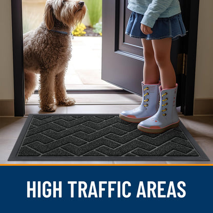 OLANLY Front Door Mat Indoor Outdoor Entrance, Waterproof All-Season, All-Weather Doormat, Sturdy Natural Rubber, Low Profile, Easy Clean Patio Porch Entryway Mat, Herringbone Brick (Black, 47x17)