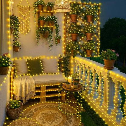 KNONEW 600 LED Outdoor Fairy Lights - Waterproof Christmas Lights with 8 Modes | 203FT Warm White