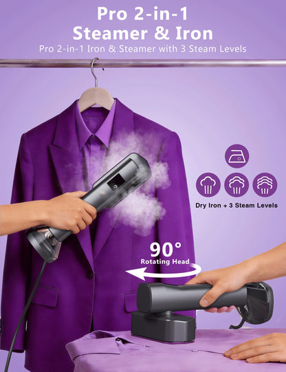 Steamer for Clothes,Portable Handheld Garment Steamer, 200ml Capacity,1000W 15s Fast Heat-UP, Leak-Proof Fabric Quick Wrinkle Remover Ceramic Panel, 2-in-1 Dry & Wet Iron for Home and Travel -Purple