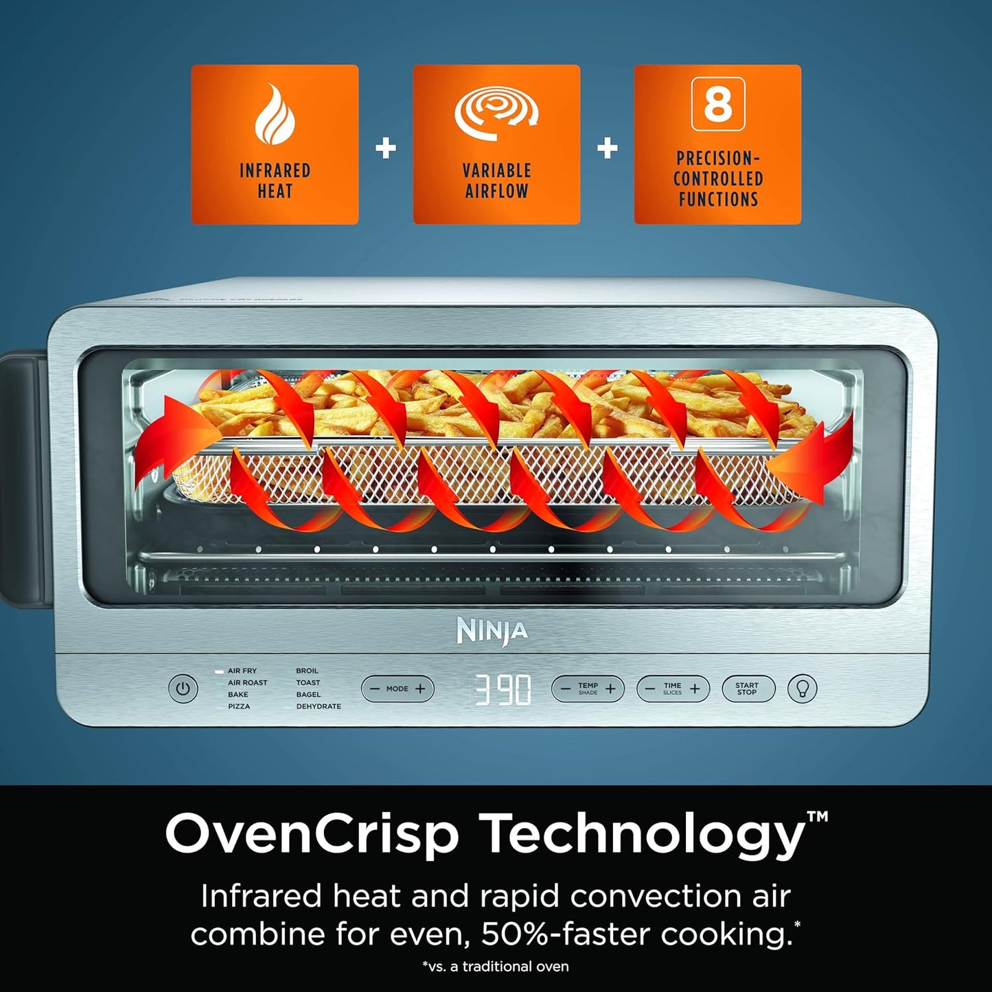 Ninja Air Fryer Toaster Oven Combo - 8-in-1 Versatile Cooking | Space-Saving Flip Up Design | 1800 Watt Stainless Steel