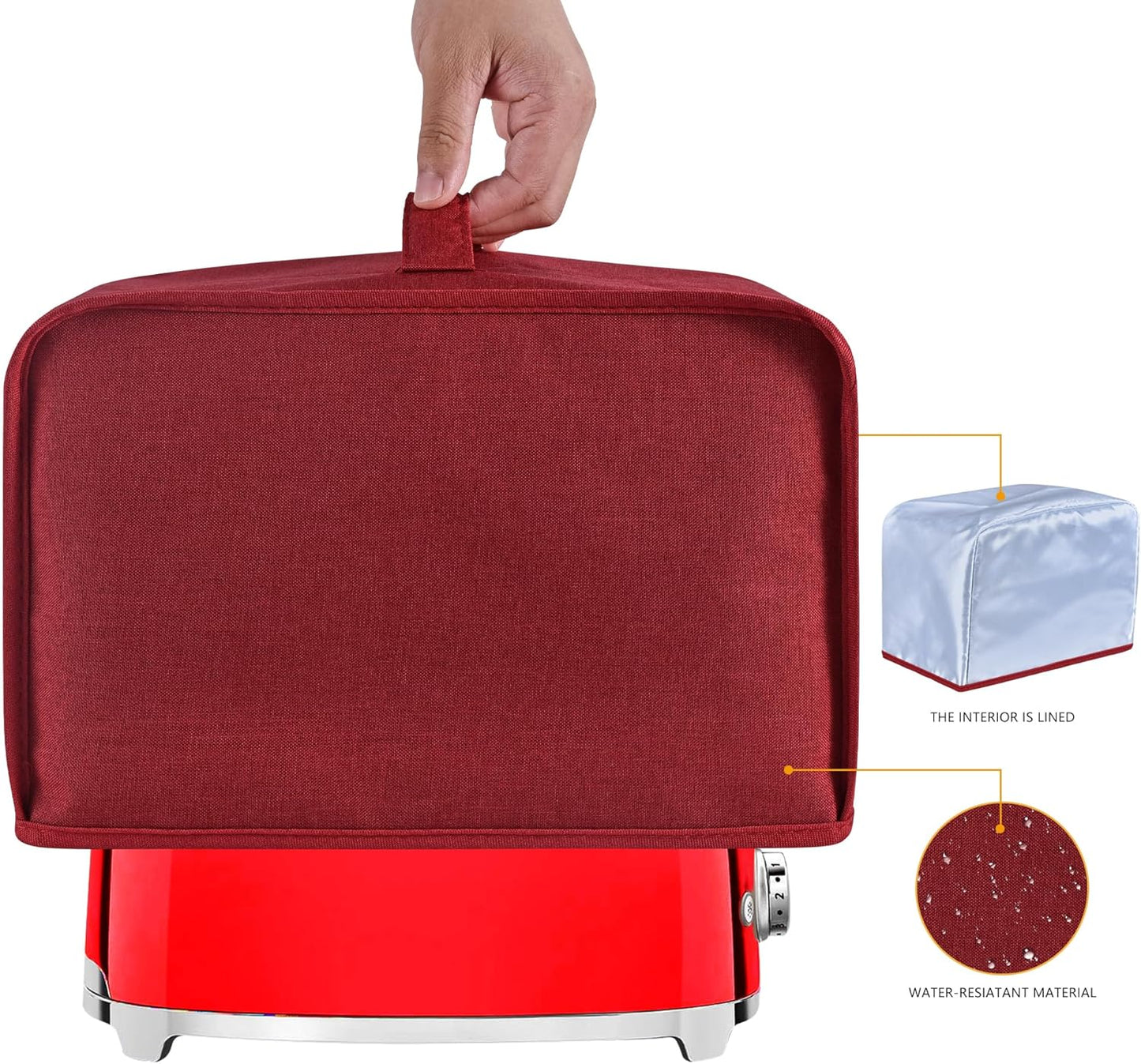 Red Toaster Cover - Dust & Fingerprint Protection with 2 Pockets | Machine Washable for 2 Slice Toasters