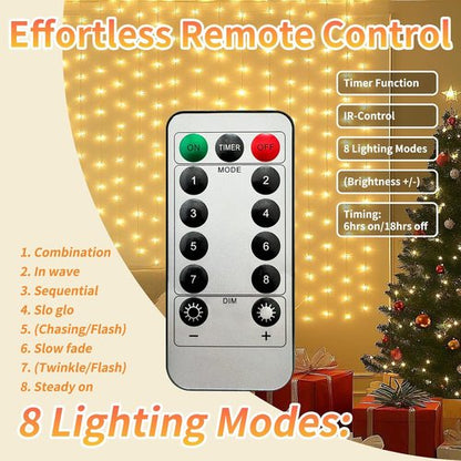Fairy Curtain Lights - 200 LED Tangle-Free String Lights with Remote | USB Plug for Bedroom & Party Décor - 9.8 x 6.6 Ft, Warm White