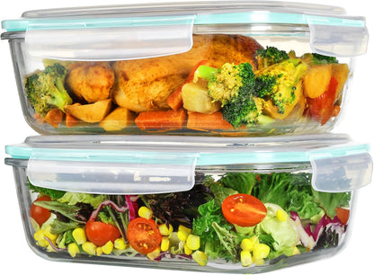 Vtopmart Large Glass Food Storage Containers - 2-Pack 76.4oz with Airtight Lids | Leak-Proof & Microwave Safe