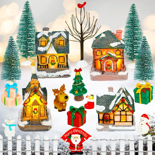 Warmtree Christmas Village Houses Set - 22 Pcs Resin Figurines for Holiday Home Decor | Santa & Snow Scene