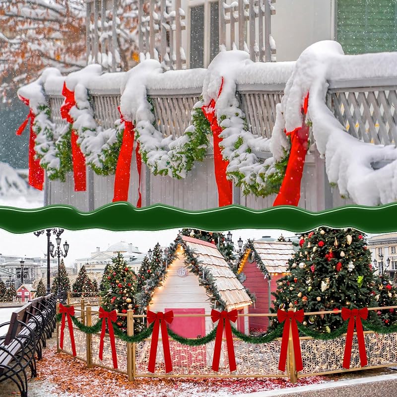 This listing: 50 ft Christmas Garland with Lights, 8 Red Velvet Bows - Classic Variation