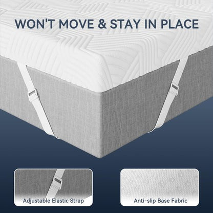 ELEMUSE 3 Inch Gel Memory Foam Mattress Topper Queen Size Pressure-Relieving Mattress Topper for Back Pain,Non-Slip Design with Removable & Washable Cover, CertiPUR-US