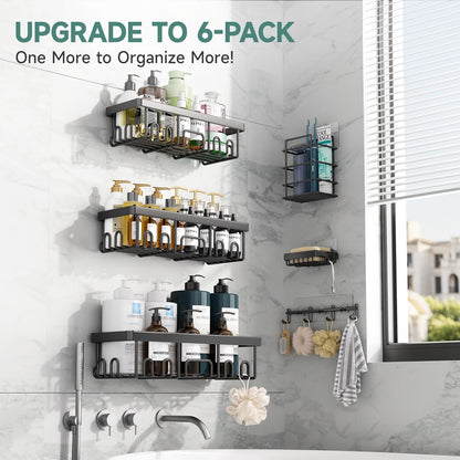 Veken Shower Caddy - Advanced Rustproof Design | No-Drill Adhesive Shelves & Soap Holder - Large Capacity, Black
