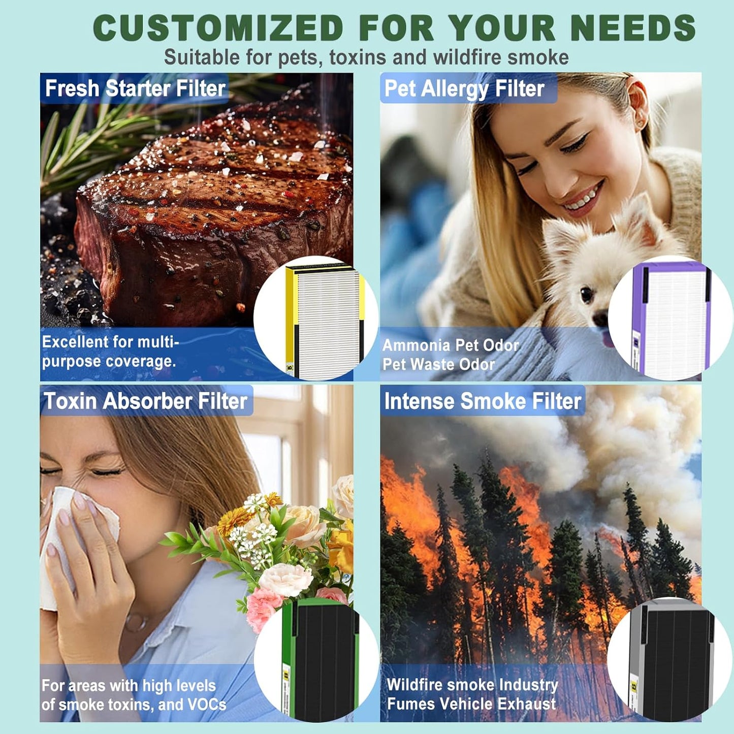 **FLT4825 HEPA Filter B Replacement - Compatible with GermGuardian Air Purifiers | 2 True HEPA + 8 Carbon Pre-Filters**