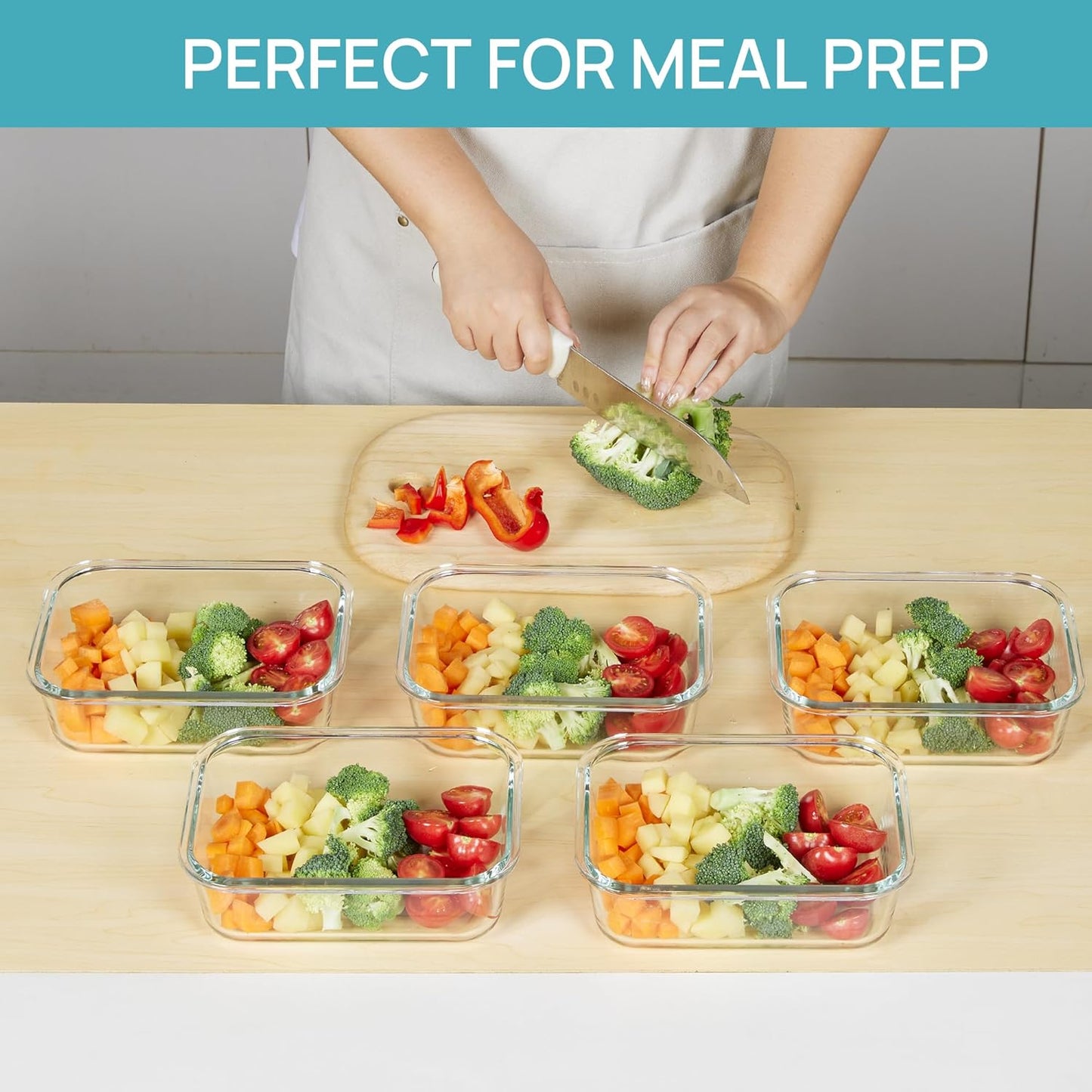 Vtopmart 35oz Glass Food Storage Containers - Airtight Meal Prep Set | 5 Pack, Safe for Oven & Microwave, Grey